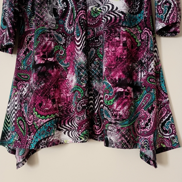 Moody PurpleTunic Dark Floral Paisley Print‎ Jersey Knit Travel Friendly XL - Picture 2 of 6